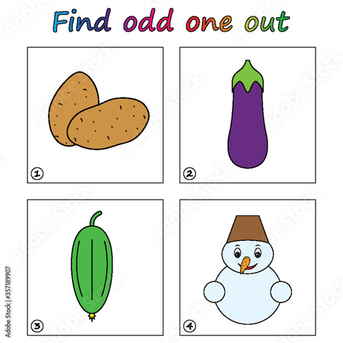 Find odd one out - game for kids. Worksheet. Visual Educational puzzle Game for children.