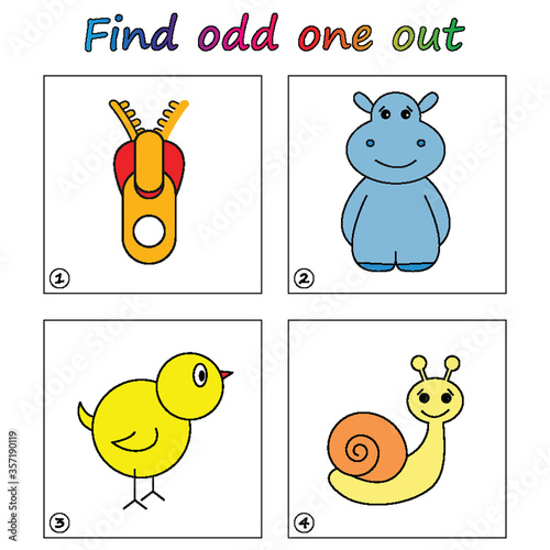 Find odd one out - game for kids. Worksheet. Visual Educational puzzle Game for children.