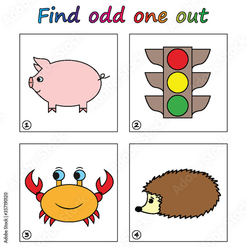 Find odd one out - game for kids. Worksheet. Visual Educational puzzle Game for children.