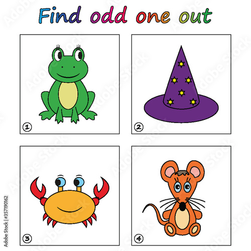 Find odd one out - game for kids. Worksheet. Visual Educational puzzle Game for children.