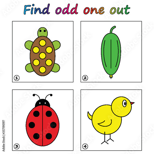 Find odd one out - game for kids. Worksheet. Visual Educational puzzle Game for children.