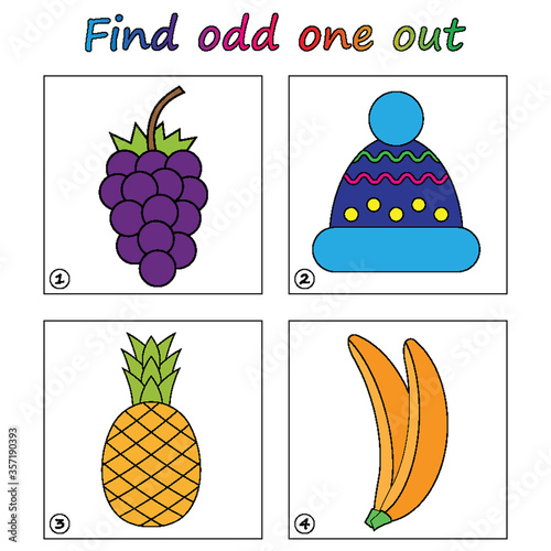 Find odd one out - game for kids. Worksheet. Visual Educational puzzle Game for children.