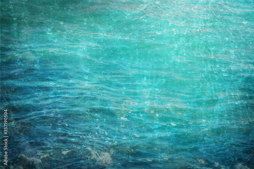 Nature element Water, abstract background texture in blue and turquoise, for themes like sea, ocean, environmental protection and climate, copy space