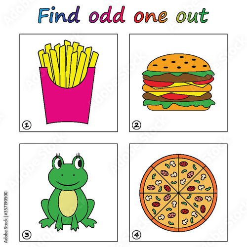 Find odd one out - game for kids. Worksheet. Visual Educational puzzle Game for children.