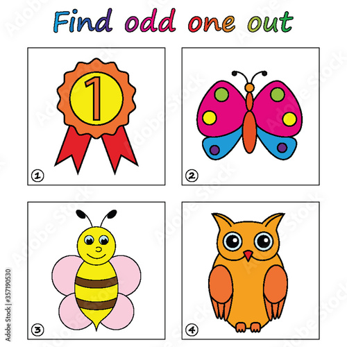 Find odd one out - game for kids. Worksheet. Visual Educational puzzle Game for children.