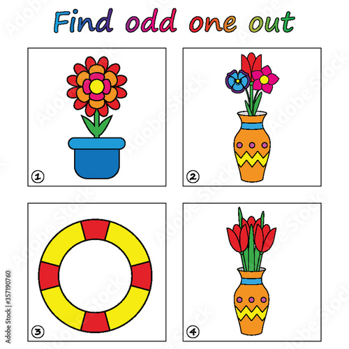 Find odd one out - game for kids. Worksheet. Visual Educational puzzle Game for children.