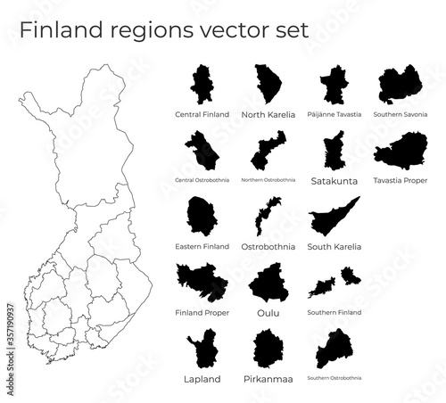 Finland map with shapes of regions. Blank vector map of the Country with regions. Borders of the country for your infographic. Vector illustration.