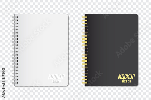 Mock up of notebook in two colors with shadow on a transparent background