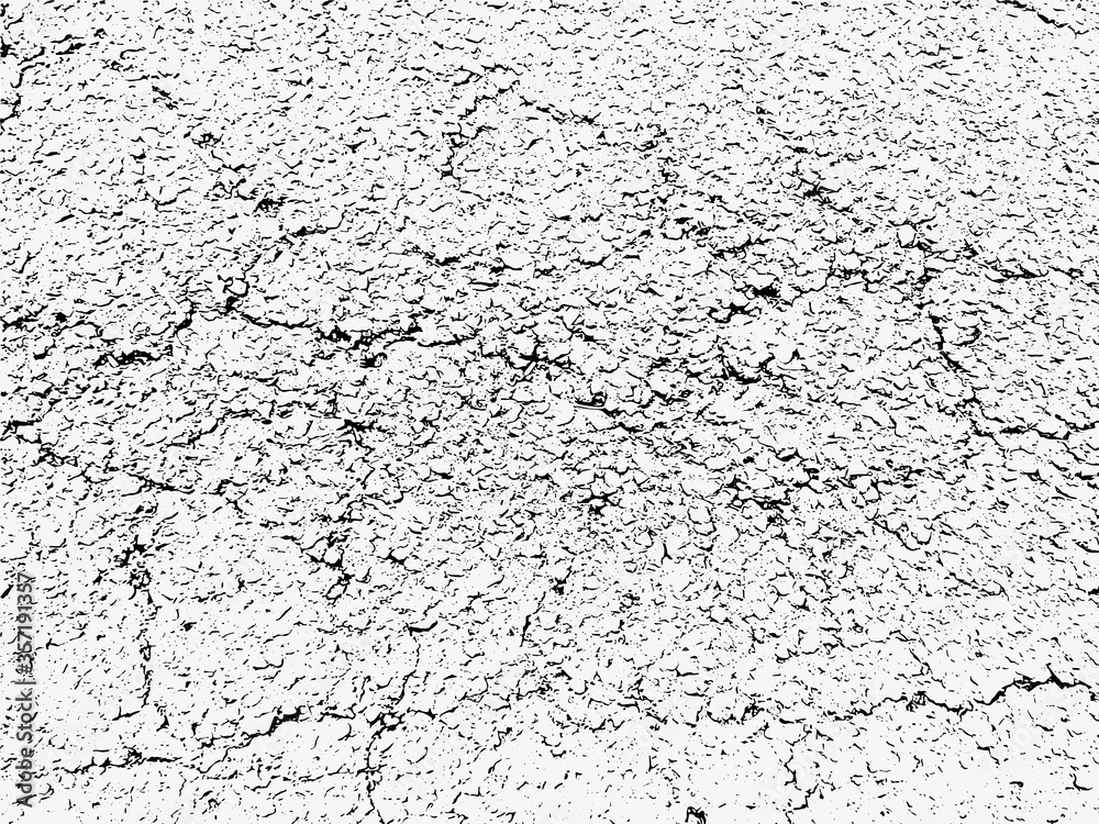 A black and white vector texture of distressed, urban, grungy concrete with aged and weathered damage. Ideal for use as a background texture or for applying grunge effects to your images.