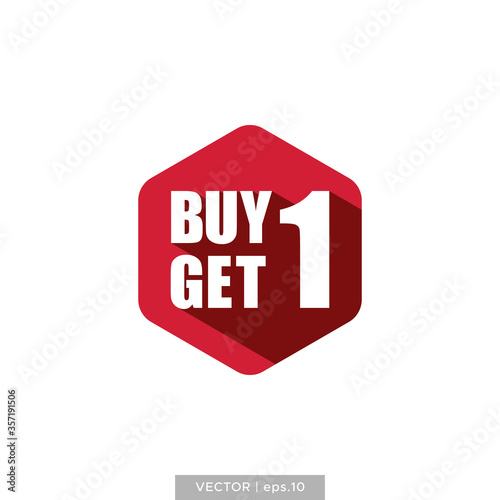 Buy 1 get 1 sign with a red label for promotion and advertising campaign - stock vector