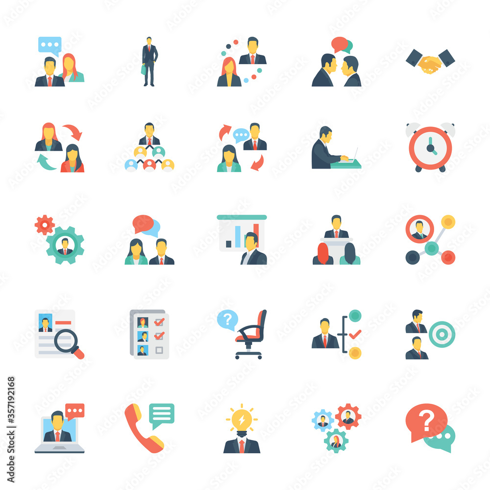 Fototapeta premium Human Resources and Management Colored Vector Icons 6 