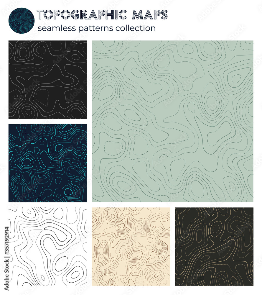 Topographic maps. Attractive isoline patterns, seamless design. Beautiful tileable background. Vector illustration.