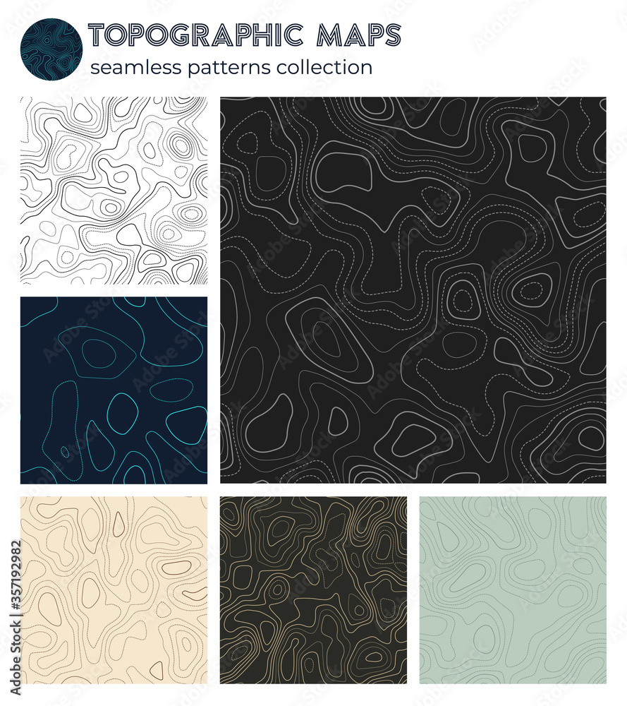 Topographic maps. Attractive isoline patterns, seamless design. Modern tileable background. Vector illustration.