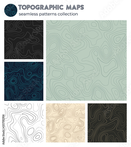 Topographic maps. Attractive isoline patterns, seamless design. Beautiful tileable background. Vector illustration. © Eugene Ga