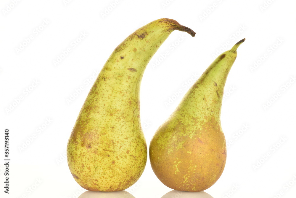 Juicy, sweet pear, macro, on a white background.