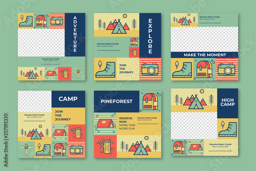 Havana Moon - Camping Instagram Post Template. Design backgrounds for social media stories, Photo frame template and sale banner. Vintages design cover.