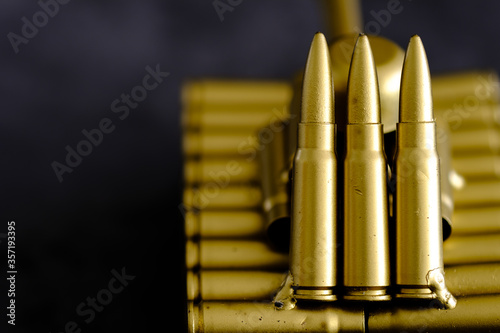 bullet shell cartridges on a black background closeup view