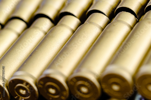 bullet shell cartridges on a black background closeup view