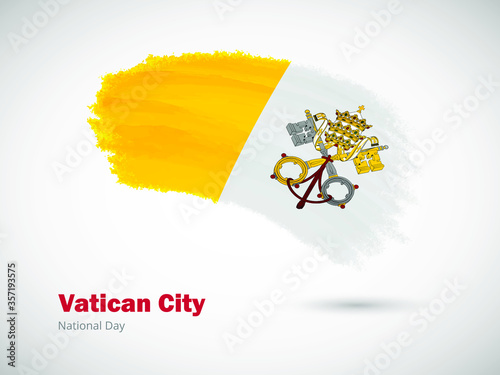 Happy national day of Vatican City with artistic watercolor country flag background. Grunge brush flag illustration