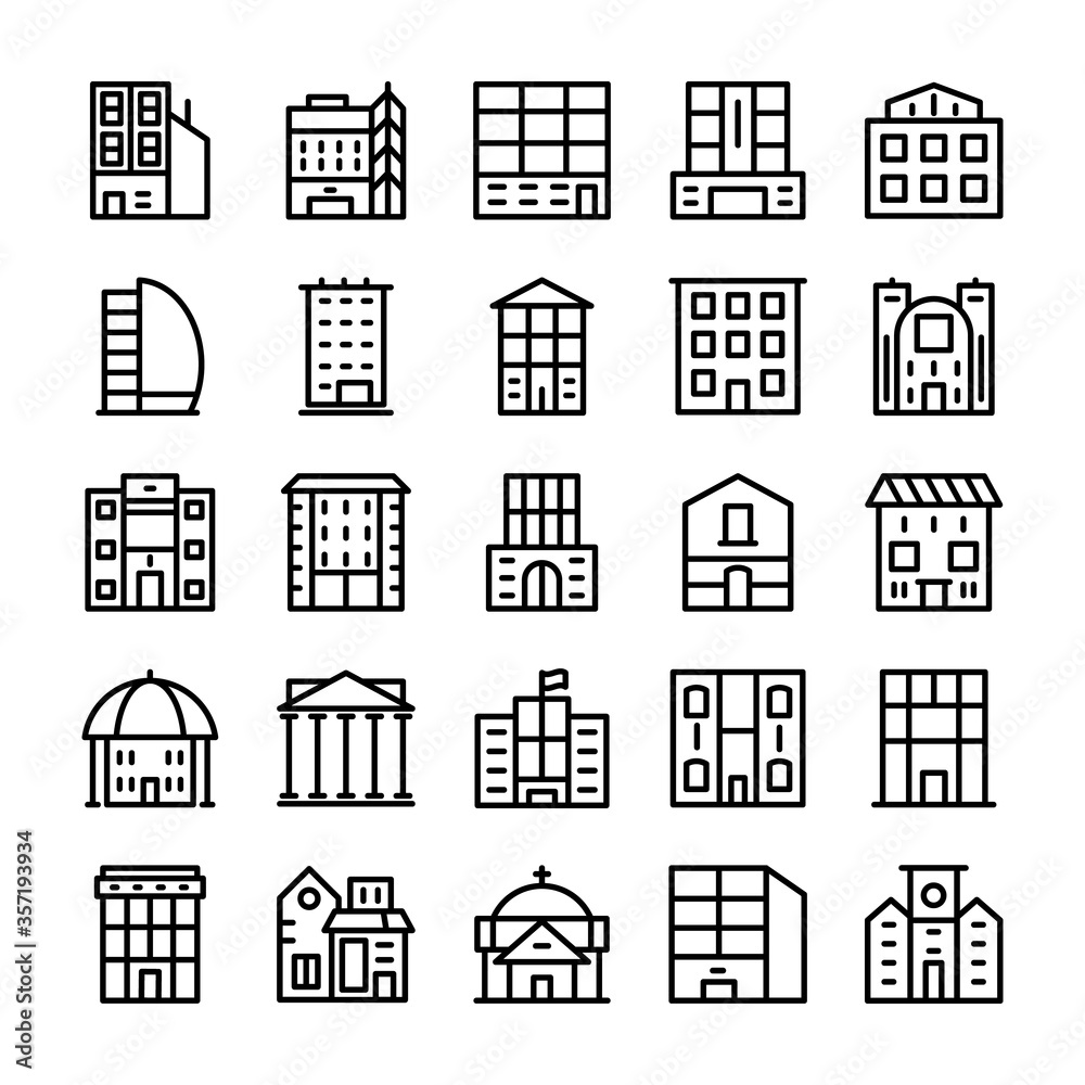 Buildings, Landmarks Line Vector Icons 8