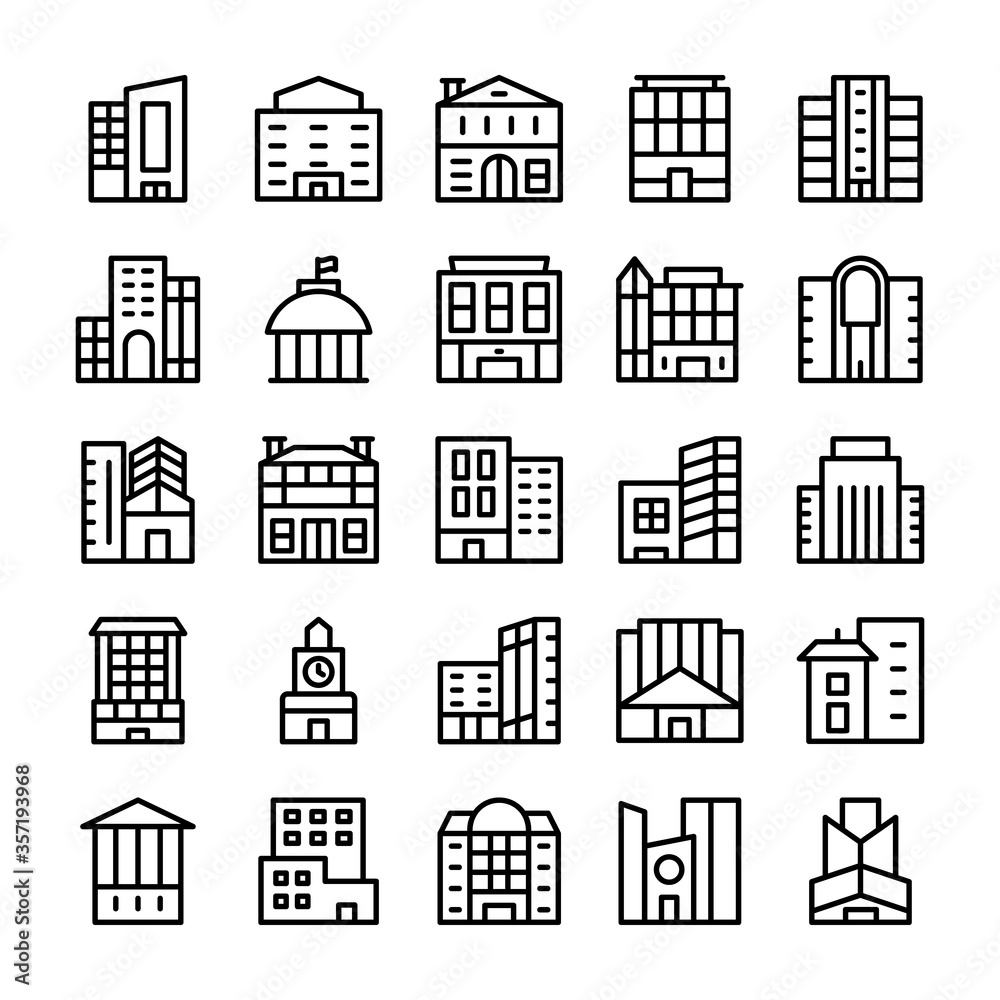 Buildings, Landmarks Line Vector Icons 9