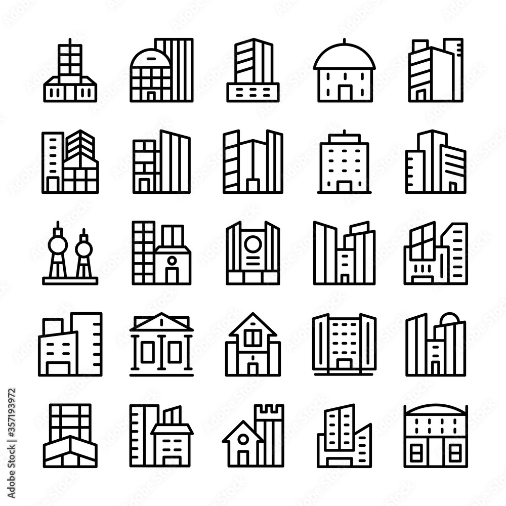 Buildings, Landmarks Line Vector Icons 10