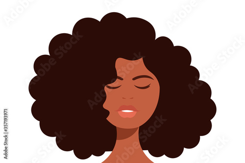 African woman face with afro and long straight hair. Stop racism. Black lives matter. Vector illustration.