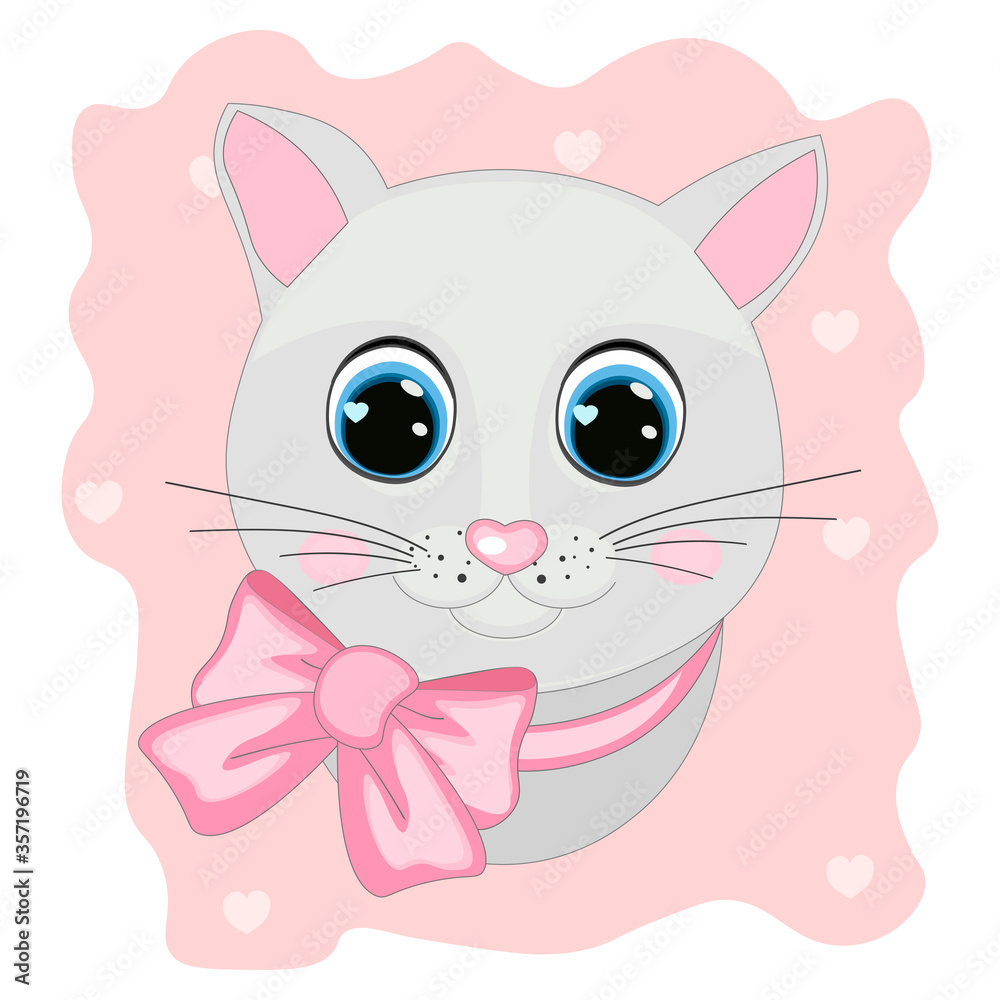cute kitty. Can be used for kid's clothing. Use for print, surface design, fashion wear. Adorable  character for design of album, scrapbook, card and invitation