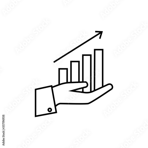 Vector growing graph icon on the hand. Business illustration sign collection. Profit growth symbol. 