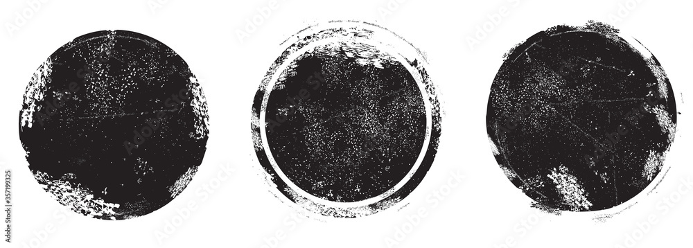 Circle grunge stamp set. Round vector isolated on white background. Black stamp vector. Collection for grunge badge, seal, ink and stamp design template. Round grunge hand drawn circle shape, vector