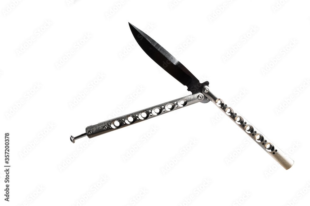 Balisong or butterfly folding knife on white background. Balisong or butterfly folding knife on white background.