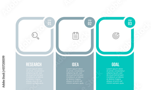 Business infographic template. Timeline with icons and 3 options, steps, label.