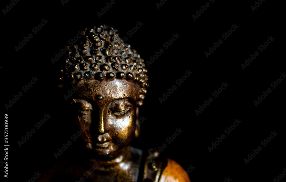 Closeup view of Buddha against black background
