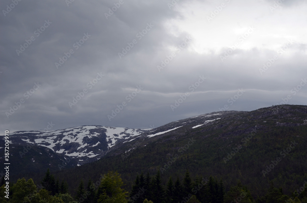 Views from the train window. Mountain tundra of Central Norway. Railway travel in Norway.The Bergen - Oslo train.
