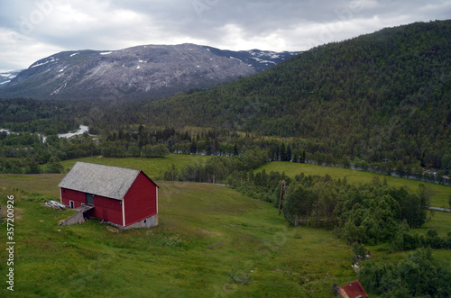 Views from the train window. Mountain tundra of Central Norway. Railway travel in Norway.The Bergen - Oslo train.