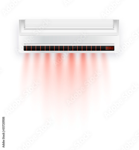 Vector air conditioner with hot air isolated. White air condition isolated on clear background in vector style. Illustration about electric equipment in house.