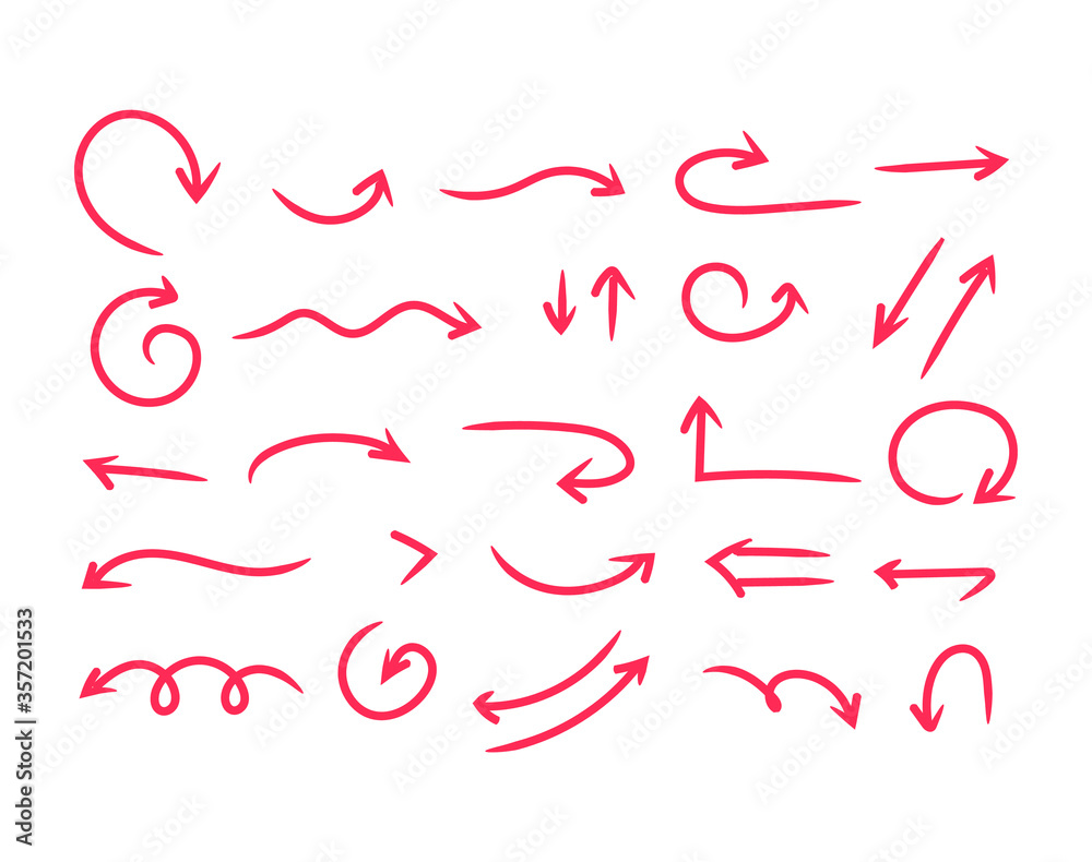 Doddle arrow set, collection of hand drawn arrows, vector set.