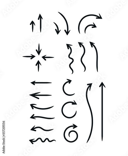 Doddle arrow set, collection of hand drawn arrows, vector set.