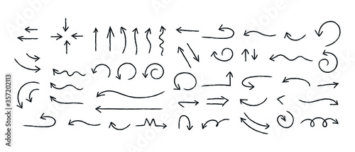 Doddle arrow set, collection of hand drawn arrows, vector set.