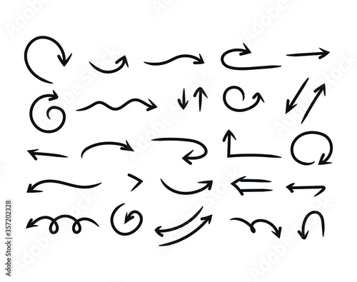 Doddle arrow set, collection of hand drawn arrows, vector set.