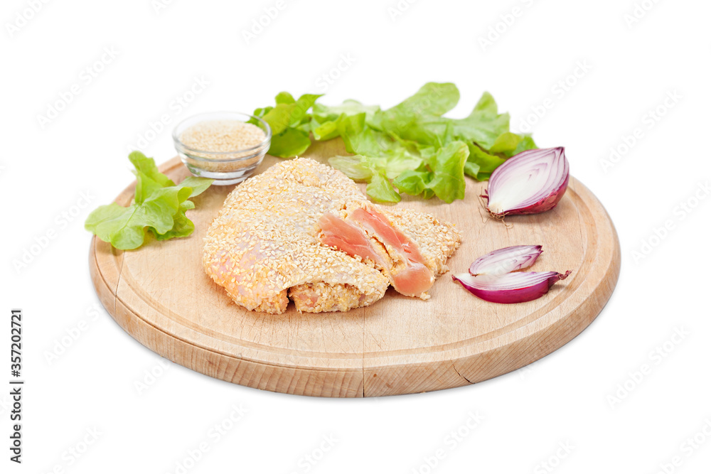 Crispy Raw Chicken boneless drumstick breaded with sesame Crispy Raw Chicken boneless drumstick breaded with sesame