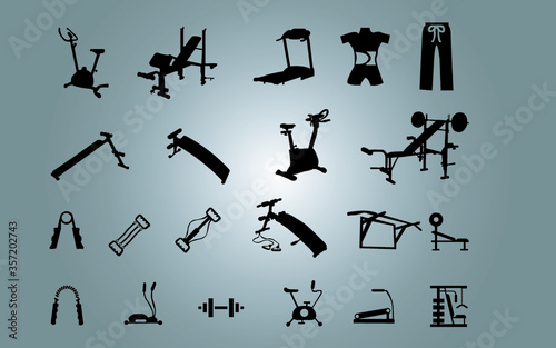 Gym equipment icon set