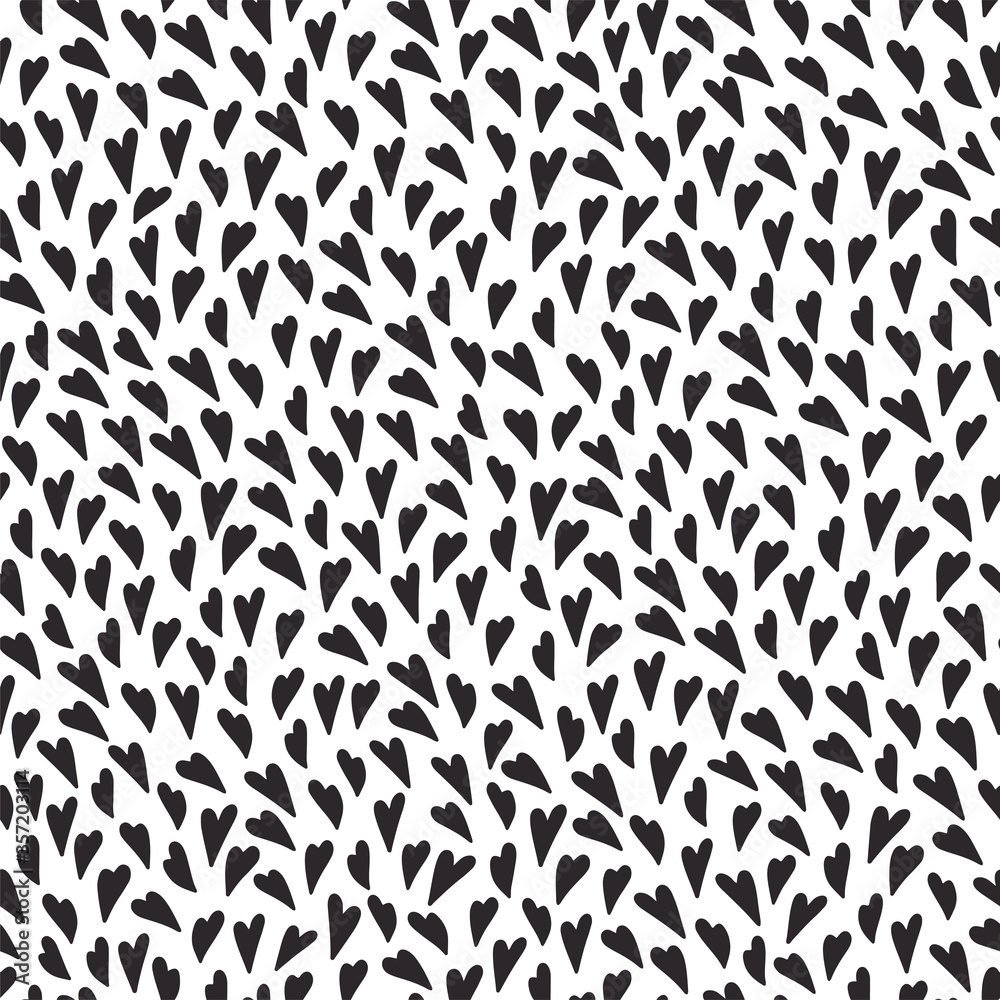Hand drawn seamless pattern vector of many different size hearts isolated on white background. Cute doodle sketch illustration for greeting card, invitation, wallpaper, wrapping paper, fabric
