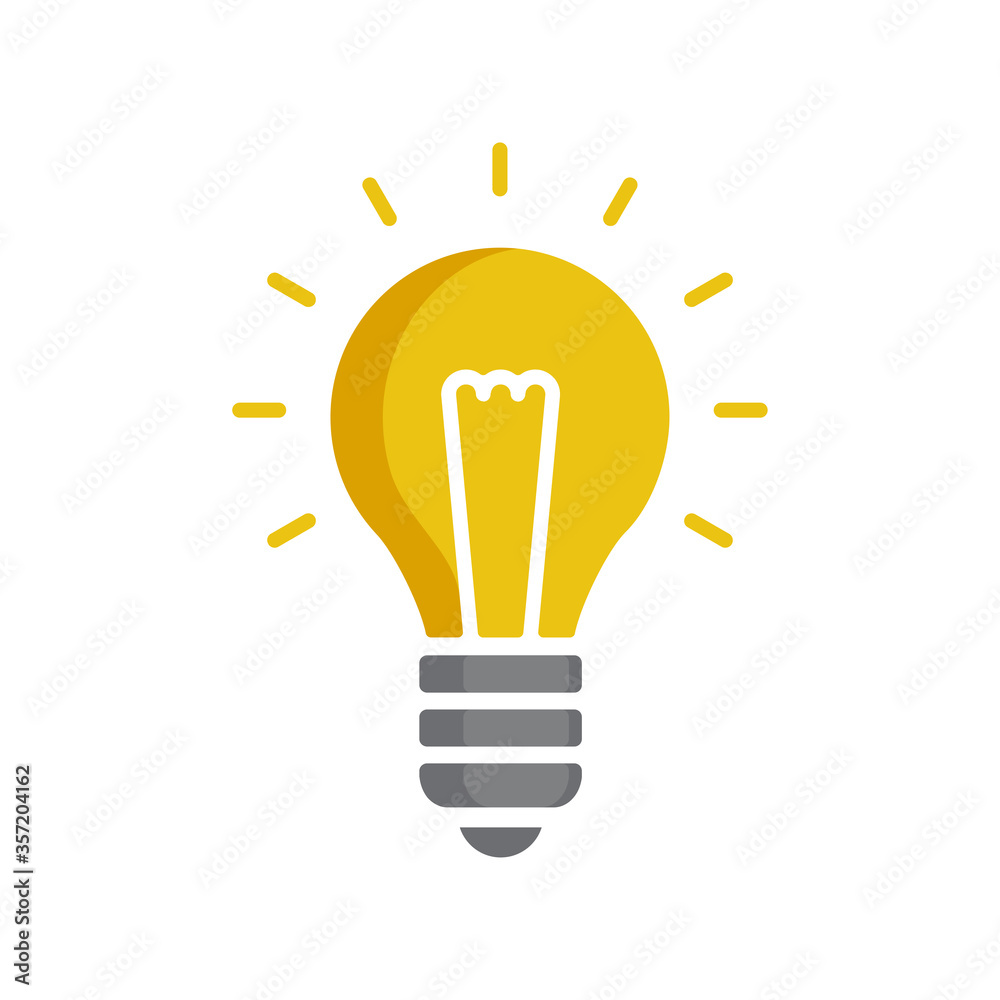 Lightbulb icon - glowing electric lamp in flat cartoon decoration for idea, creativity or electrical themes - isolated vector emblem Lightbulb icon - glowing electric lamp in flat cartoon decoration for idea, creativity or electrical themes - isolated vector emblem