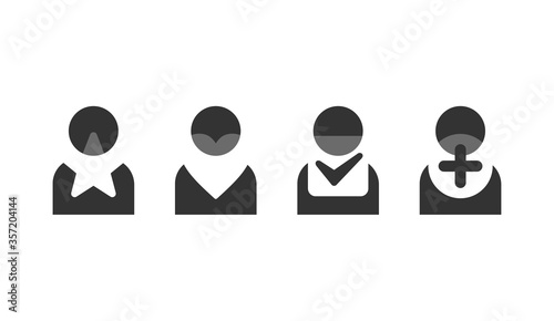 People favorites icon in 4 variations - with star, heart, check mark and plus sign inside - icons set