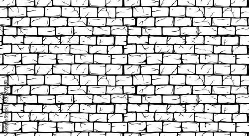 Brick White Wall seamless pattern, old rectangle bricks for poster on house facade decoration, exterior, rough vintage interior of room, tool shop, DIY store, garden center or graffiti art Vector 