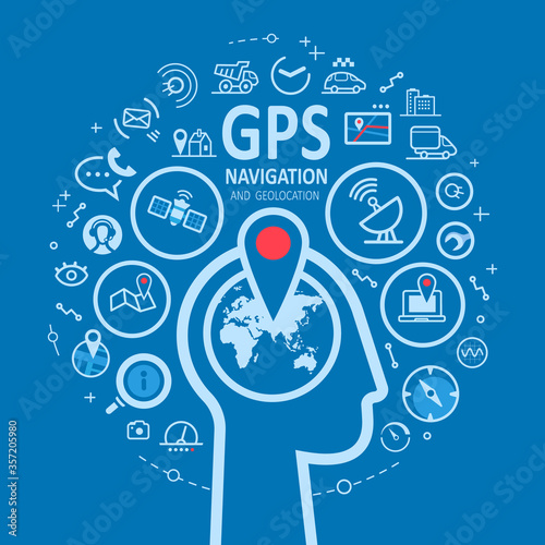 Flat design vector icons set of navigation GPS routing system.