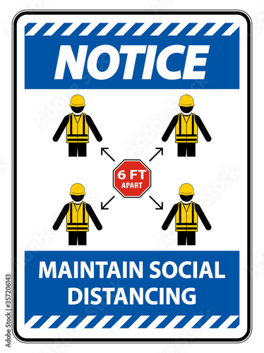 Notice Maintain social distancing, stay 6ft apart sign,coronavirus COVID-19 Sign Isolate On White Background,Vector Illustration EPS.10