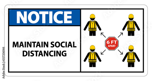 Notice Maintain social distancing, stay 6ft apart sign,coronavirus COVID-19 Sign Isolate On White Background,Vector Illustration EPS.10
