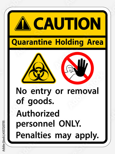Caution Quarantine Holding Area Sign Isolated On White Background,Vector Illustration EPS.10